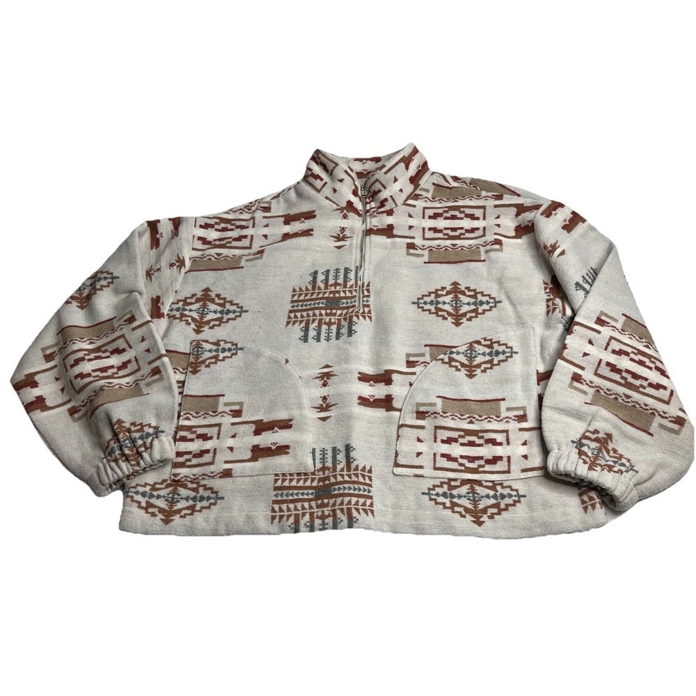 Blue B Aztec Western Pullover Quarter Zip‎ Woman S Oversized Cream Y2K